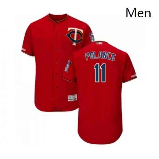 Mens Minnesota Twins 11 Jorge Polanco Scarlet Alternate Flex Base Authentic Collection Baseball Jersey